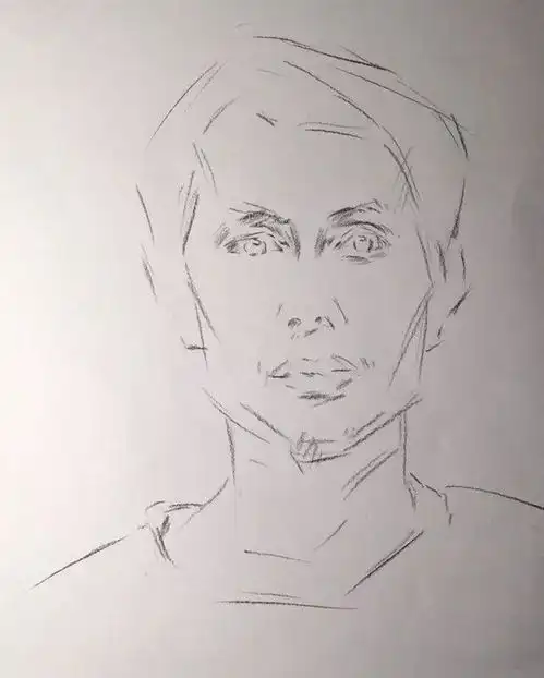  素描教学教你画正面的中长发沧桑男青年素描头像