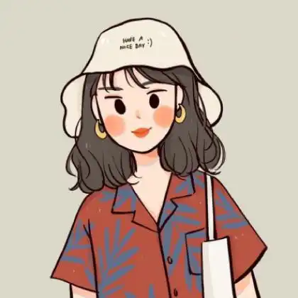  手绘好看卡通女生头像低着头噙着笑的温柔