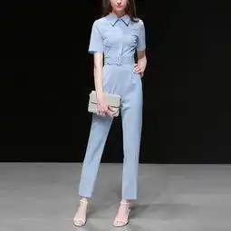  2019夏装新款欧美潮流收腰短袖修身上衣复古高腰无腰结九分小脚裤