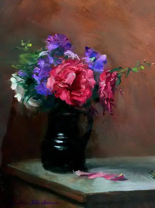  一组色彩丰富栩栩如生的花卉静物油画︱英国画家乔治布鲁斯绘画