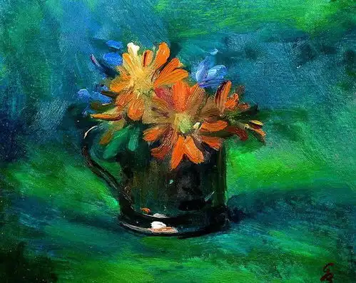  一组色彩丰富栩栩如生的花卉静物油画︱英国画家乔治布鲁斯绘画