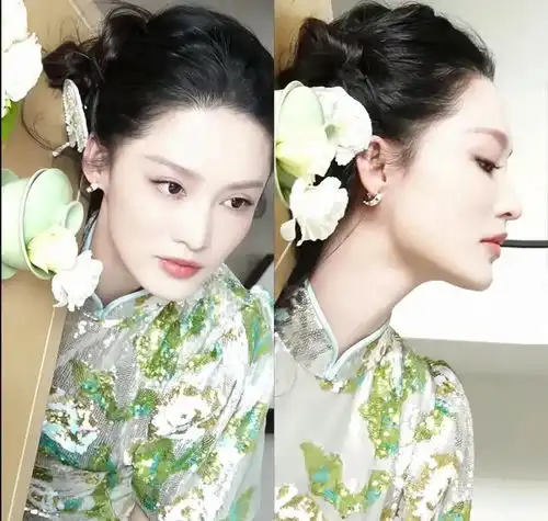  李沁庆余年2重庆路演新中式妆造泡泡袖修身旗袍好温婉漂亮