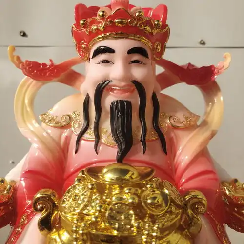  汉白玉彩绘聚宝盆财神爷居家店铺办公招财文财神爷摆件