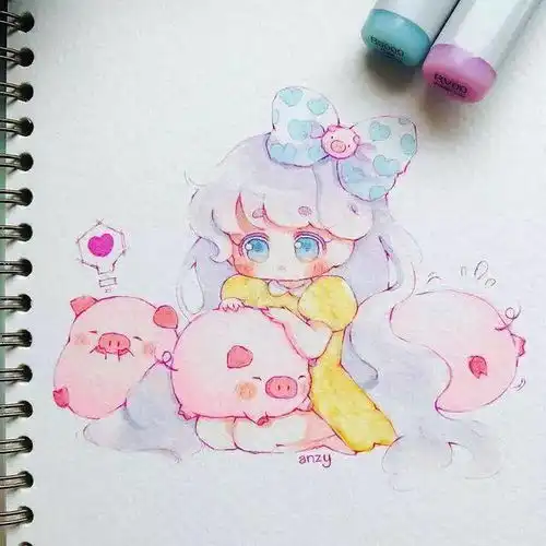  马克笔手绘一组超级萌的手绘,小女生的画风太萌啦
