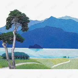  蓝色手绘油画风景素材图片免费下载高清装饰图案png千库网图片编号7074468