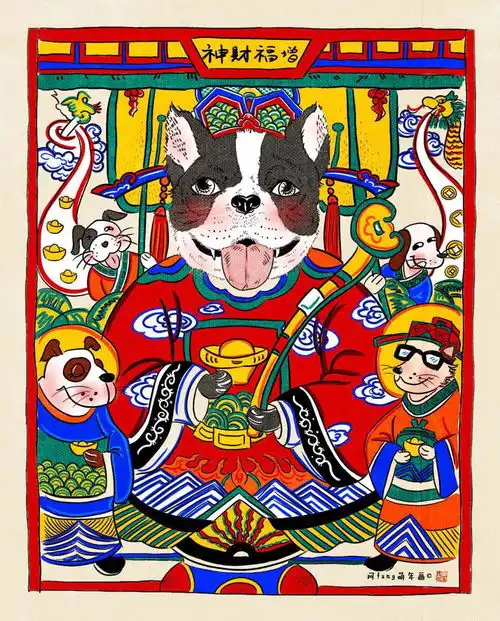  沙皮狗变门神绵竹萌妹子将年画漫画混搭创作出呆萌年画