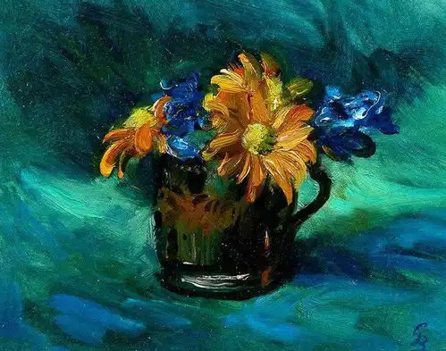  一组色彩丰富栩栩如生的花卉静物油画︱英国画家乔治布鲁斯绘画