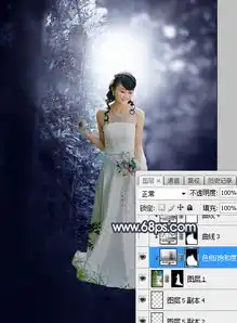  ps调出梦幻暗蓝色树林背景婚纱照片