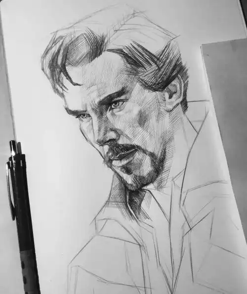  这组素描速写人物,排线整齐结构到位造型形象