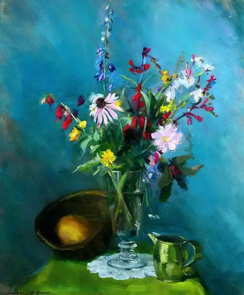  一组色彩丰富栩栩如生的花卉静物油画︱英国画家乔治布鲁斯绘画