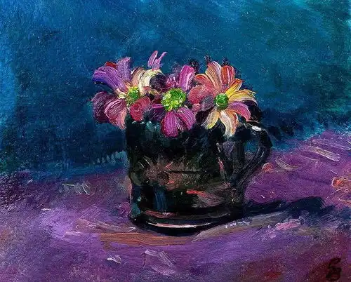  一组色彩丰富栩栩如生的花卉静物油画︱英国画家乔治布鲁斯绘画