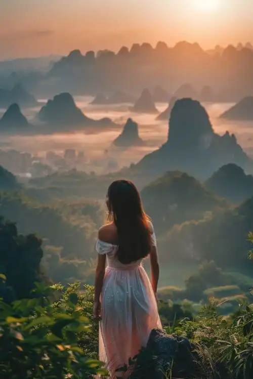  自然风景阳光女孩背影摄影图下载至来源处