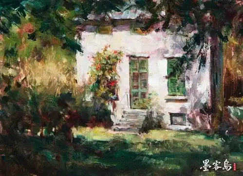  乡村小景,笔触轻松有柯罗的感觉,喜欢这样的宁静调调