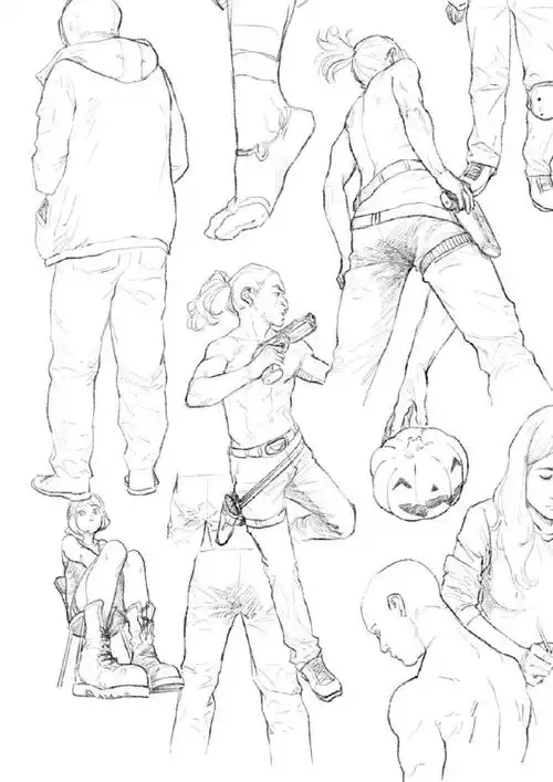  人物速写动感畅快的漫画人物线稿范本,动态全身素材组合