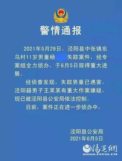  痛心泾阳11岁失踪男孩遇害嫌疑人已被控制