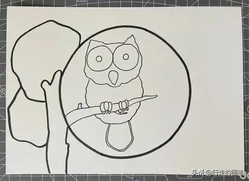  儿童画教程午夜的猫头鹰线描与色彩的碰撞