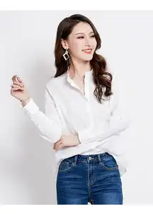  熤笙靘2019秋季新款女装韩版宽松慵懒风纯色开衫半开领ol白色衬衫女89339
