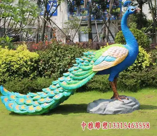  玻璃钢发光孔雀雕塑晋城孔雀树脂雕塑厂家中雅雕塑
