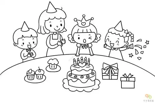  小朋友一起过生日简笔画