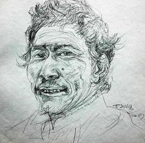  白墙画室的相册著名画家丁松坚速写人物头像
