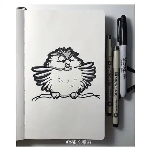  每天学一幅简笔画用针管笔画的纯黑白卡通图,小练习跟着画起来