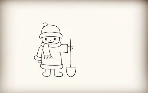  简笔画推雪人的小男孩