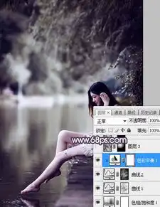  photoshop给夏季水边人物加上梦幻的中性蓝紫色