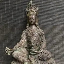  古董古玩老铜器藏佛开光莲花生镇宅辟邪摆件
