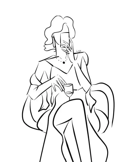  极简风抽象线条设计黑白插画简笔装饰手绘少女