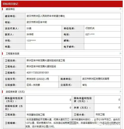  新洲区辛冲街龙腾大道东延线改造工程招标,宽度7米扩宽至1722米