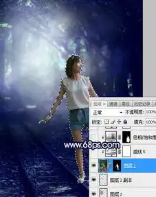  photoshop给树荫下的人物加上梦幻的暗蓝色