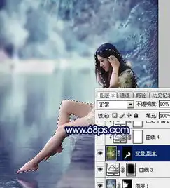 ps调出青蓝色唯美阳光湖景美女照片