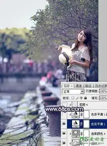  ps给公园水池边自拍的性感连衣裙美少女图片调出唯美的秋季淡蓝色10