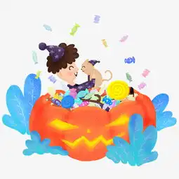 万圣节南瓜糖果可爱男孩猫咪手绘插画psd图片素材其他格式下载动漫人物大全