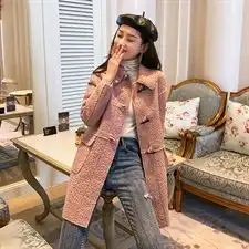  休闲保暖宽松慵懒纯色大口袋洋气减龄时尚潮流韩版毛呢外套聚酯