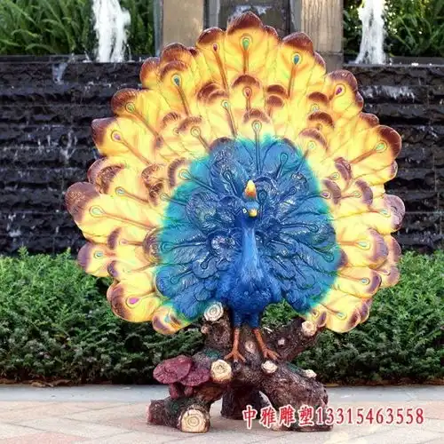  花园林大号仿真孔雀玻璃钢动物雕塑嘉峪关树脂雕塑孔雀图片中雅雕塑