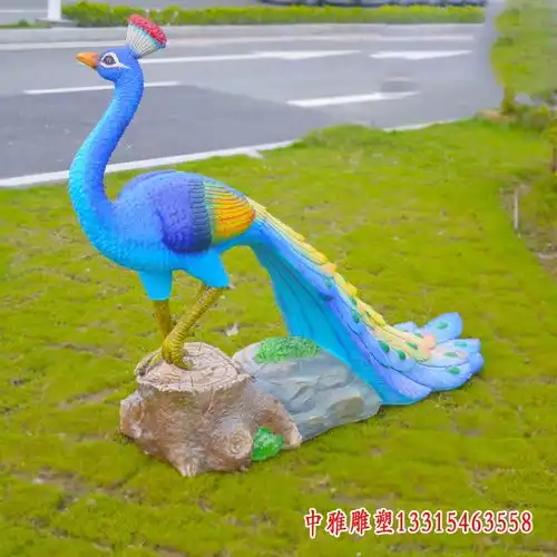  玻璃钢仿铜抽象孔雀动物雕塑普洱孔雀动物玻璃钢雕塑加工厂