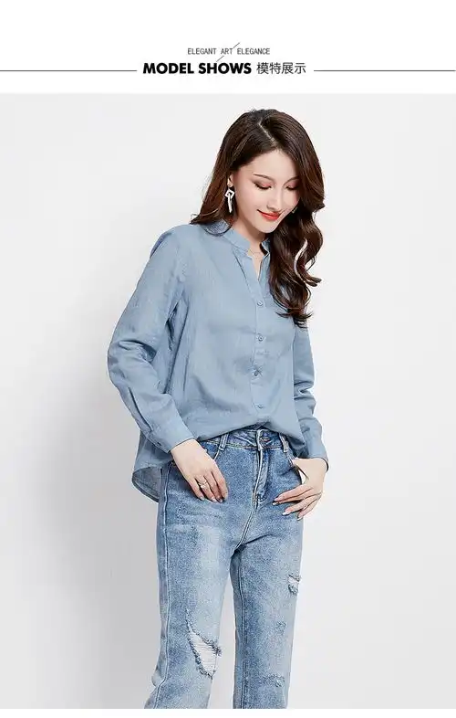  熤笙靘2019秋季新款女装韩版宽松慵懒风纯色开衫半开领ol白色衬衫女89339